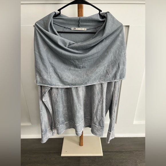 LVR Organic Womens Cowl Neck Long Sleeve Gray Tie Dye Pullover Sweater sz Large - Picture 4 of 7